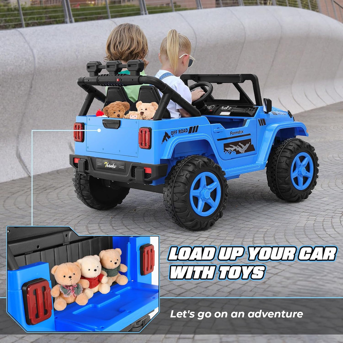 Hikole 24V Kids Ride on Car - 2 Seater, 4WD/2WD Switch, 4x200W Motor, Remote Control, 3 Speeds, LED