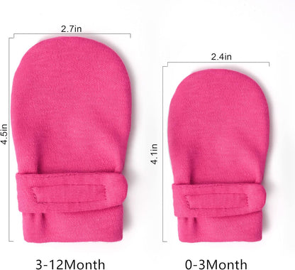 Newborn Baby No Scratch Mittens Stay On, 100% Cotton Breathable, Adjustable Infant Gloves for Baby
