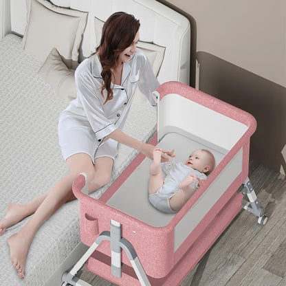 Jaoul 4 in 1 Baby Bassinet Bedside Sleeper Baby Crib, Adjustable Cosleeper for Baby, Easy Folding