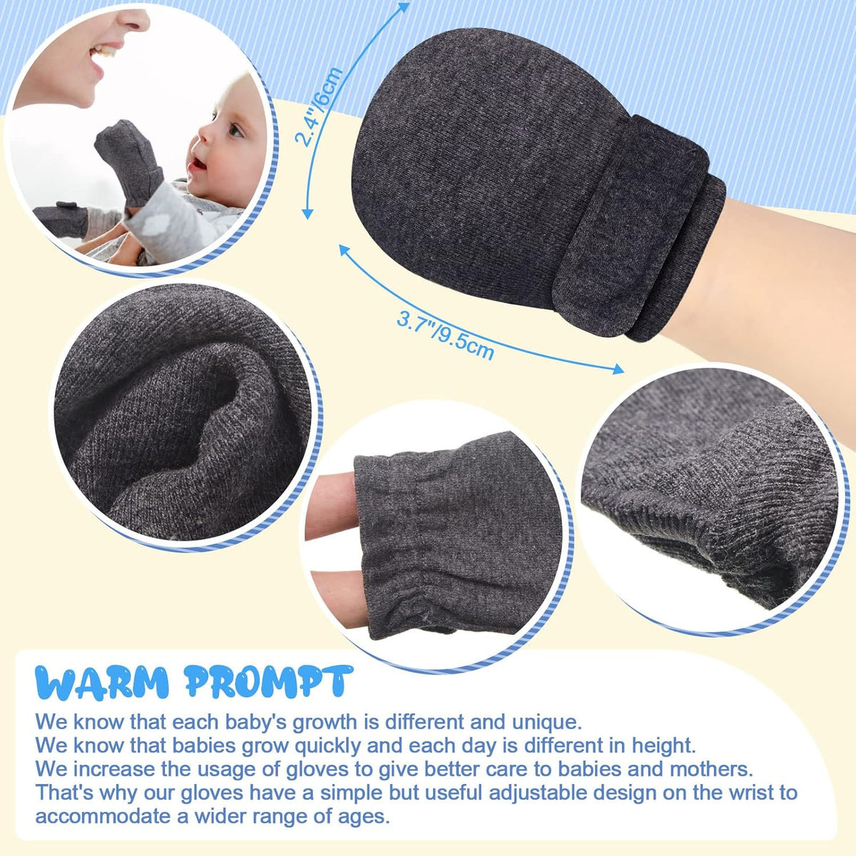 Newcotte Adjustable Baby Mittens No Scratch Newborn Cotton Breathable Gloves Warm Baby Mitts for