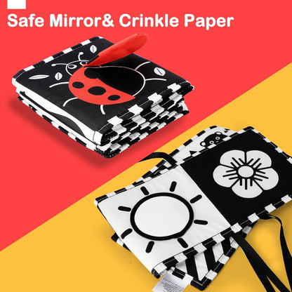 URMYWO Black and White Baby Toys, Tummy Time High Contrast Newborn Toys 0-3 Months, Soft Baby Book