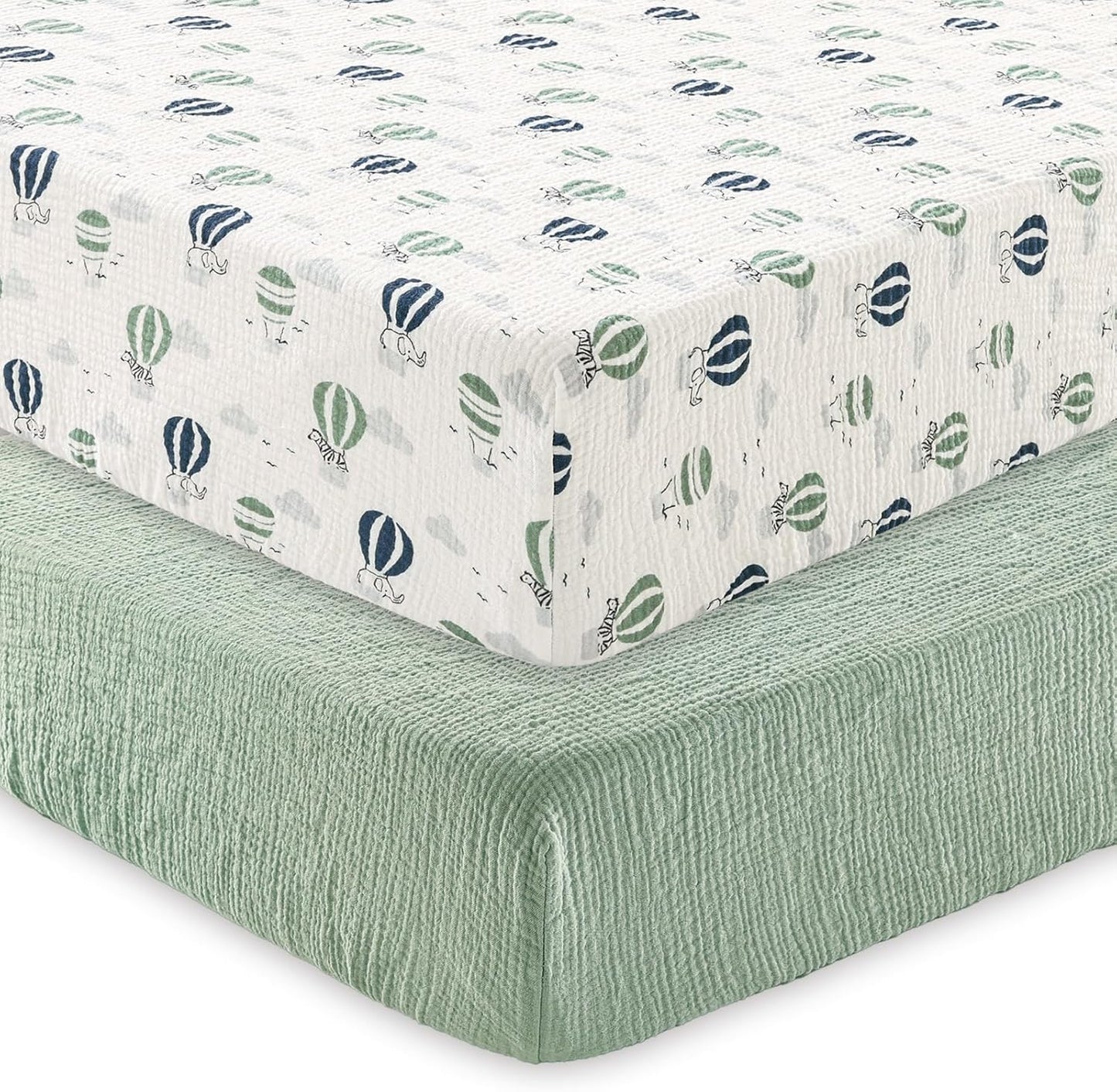 david's kids Muslin Crib Sheets for Boys Girls, 2 Pack 100% Cotton Soft Breathable Fitted Baby