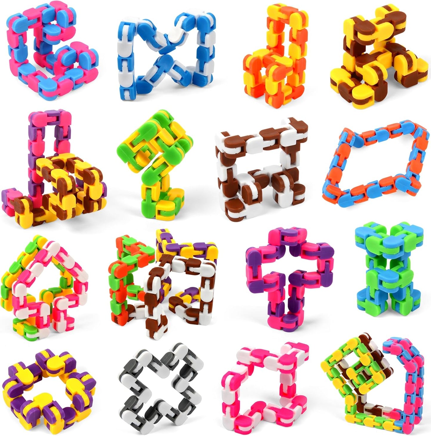 68 Pack 24 Links Wacky Tracks Snap and Click Fidget Toys,Fidget Snake Toy for Party Favors,Plastic