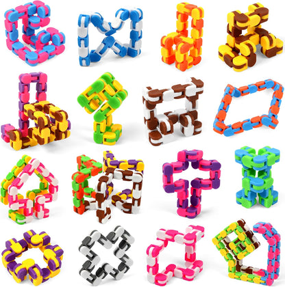 68 Pack 24 Links Wacky Tracks Snap and Click Fidget Toys,Fidget Snake Toy for Party Favors,Plastic