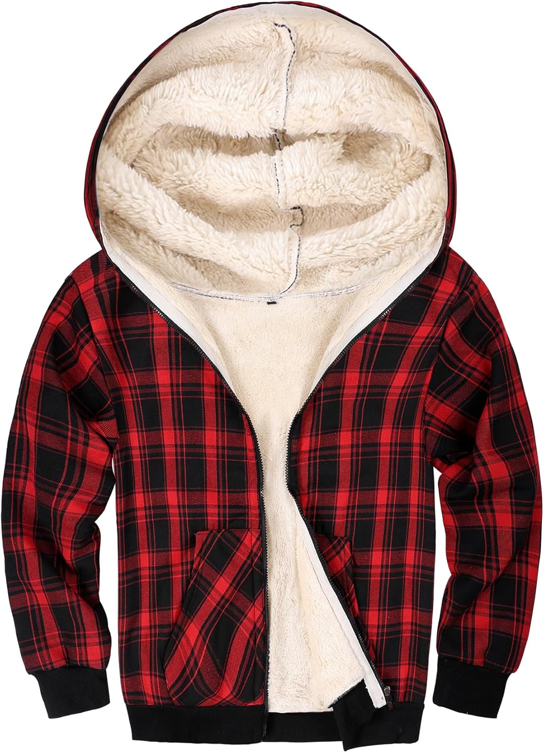 Gihuo Unisex Boy's Girls Winter Warm Sherpa Lined Zip Up Sweatshirt Fleece Jacket Kid's Hoodie