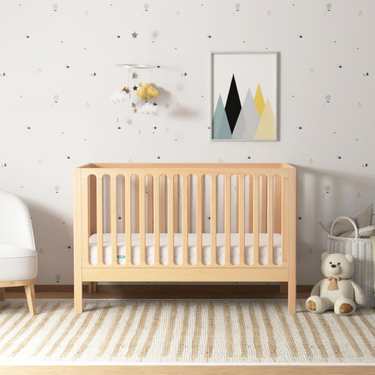 Newton Baby Galileo Standard Crib, Solid Beech Wood in Natural Color, 3-in-1 Convertible Crib with