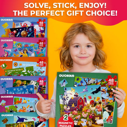 QUOKKA Magnetic Puzzles for Kids Ages 3-5 - 2x48 Travel Puzzles Games for Toddlers 3-4 Years Old