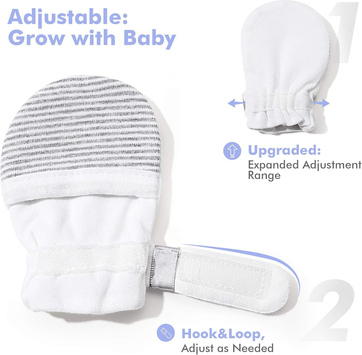 HAPIU Baby No Scratch Mittens Stay On, 100% Cotton Breathable, Adjustable Infant Gloves for Boys