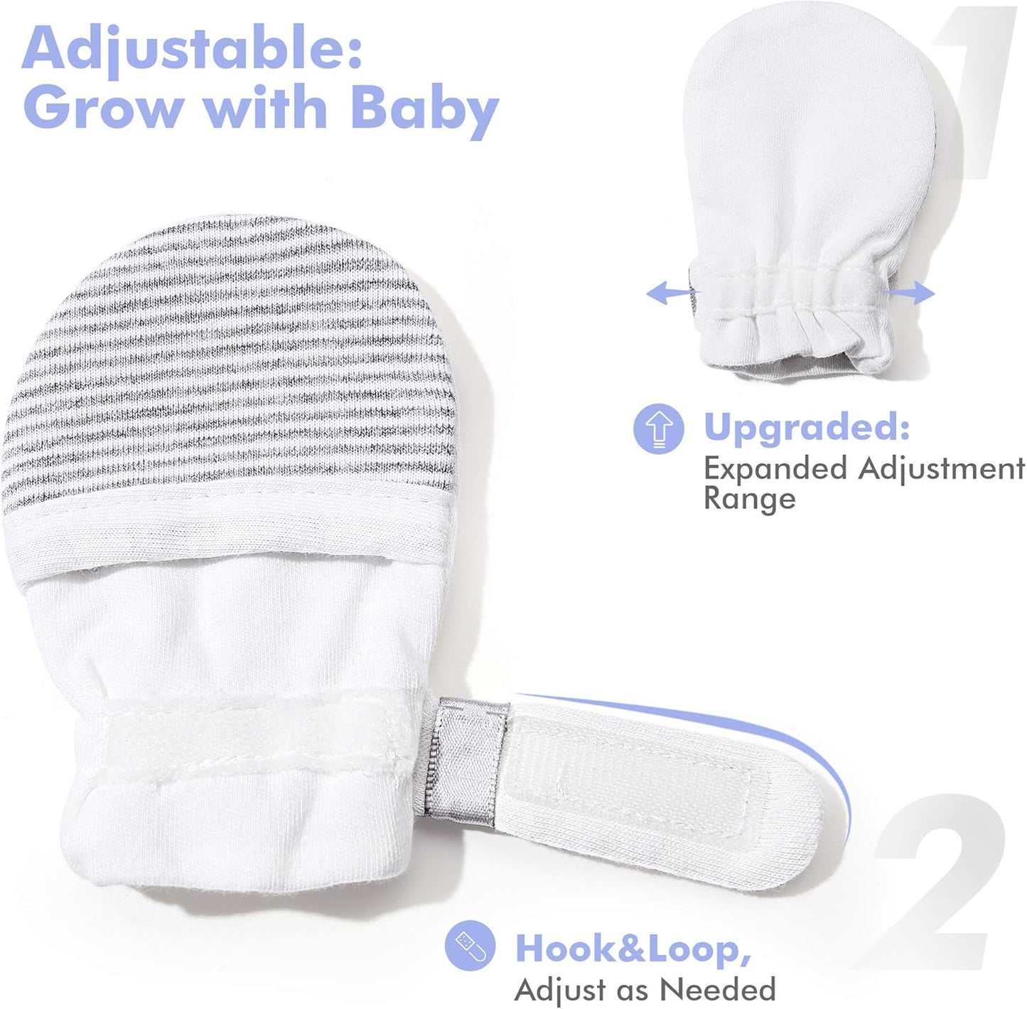 HAPIU Baby No Scratch Mittens Stay On, 100% Cotton Breathable, Adjustable Infant Gloves for Boys