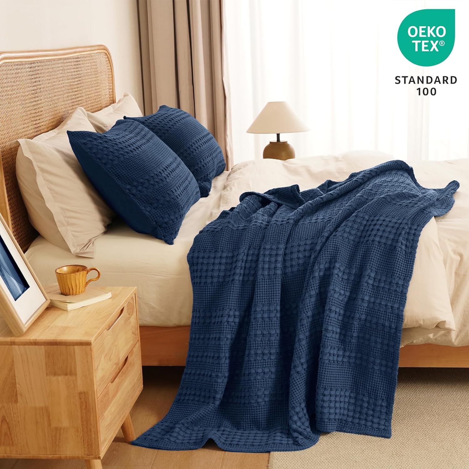 PHF 100% Cotton Waffle Weave Throw Blanket, Soft Lightweight Breathable Cozy Summer Throws for