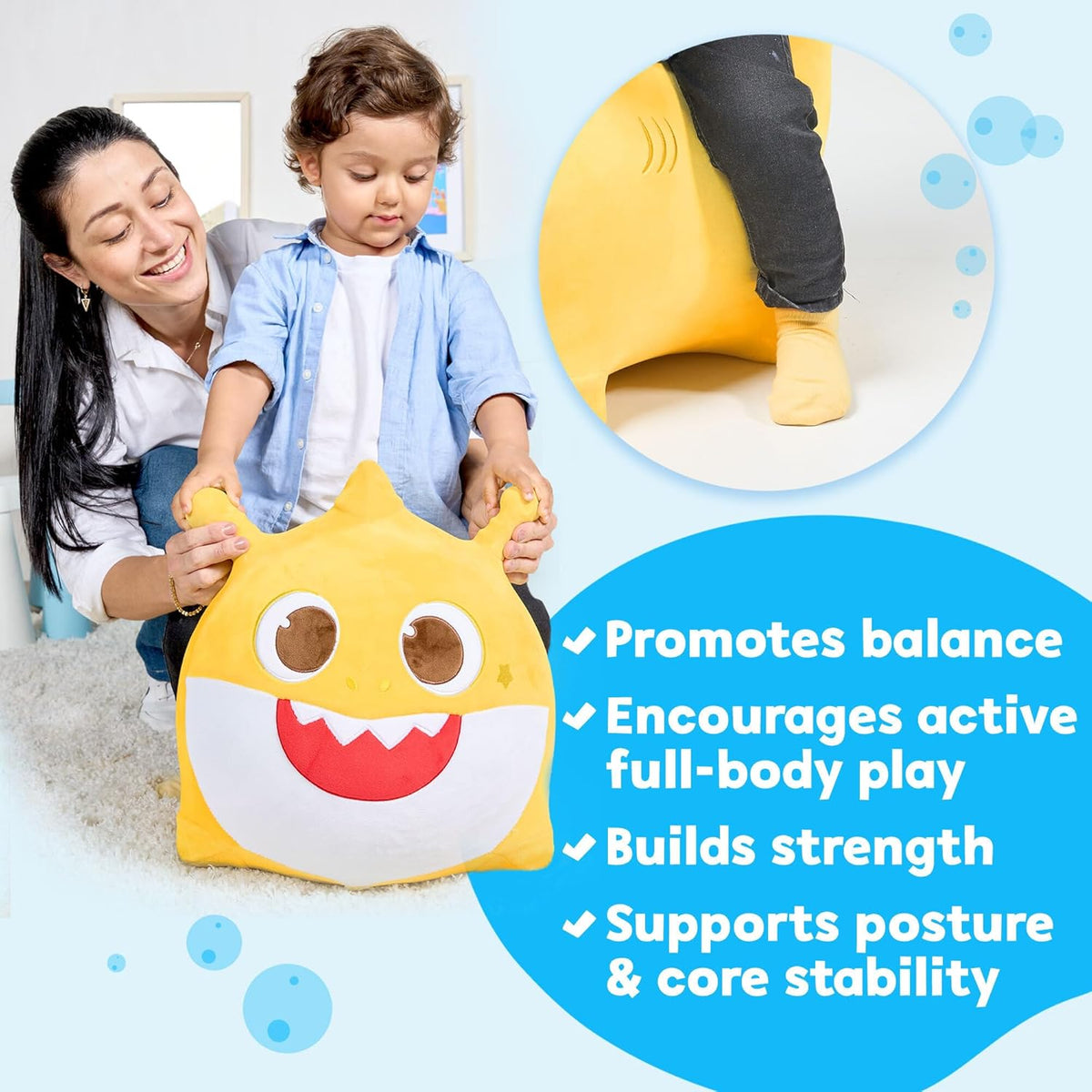 JITTERYGIT Baby Shark Official Bouncy Hopper Plush Musical Singing Toy - Inflatable Animal Ride On