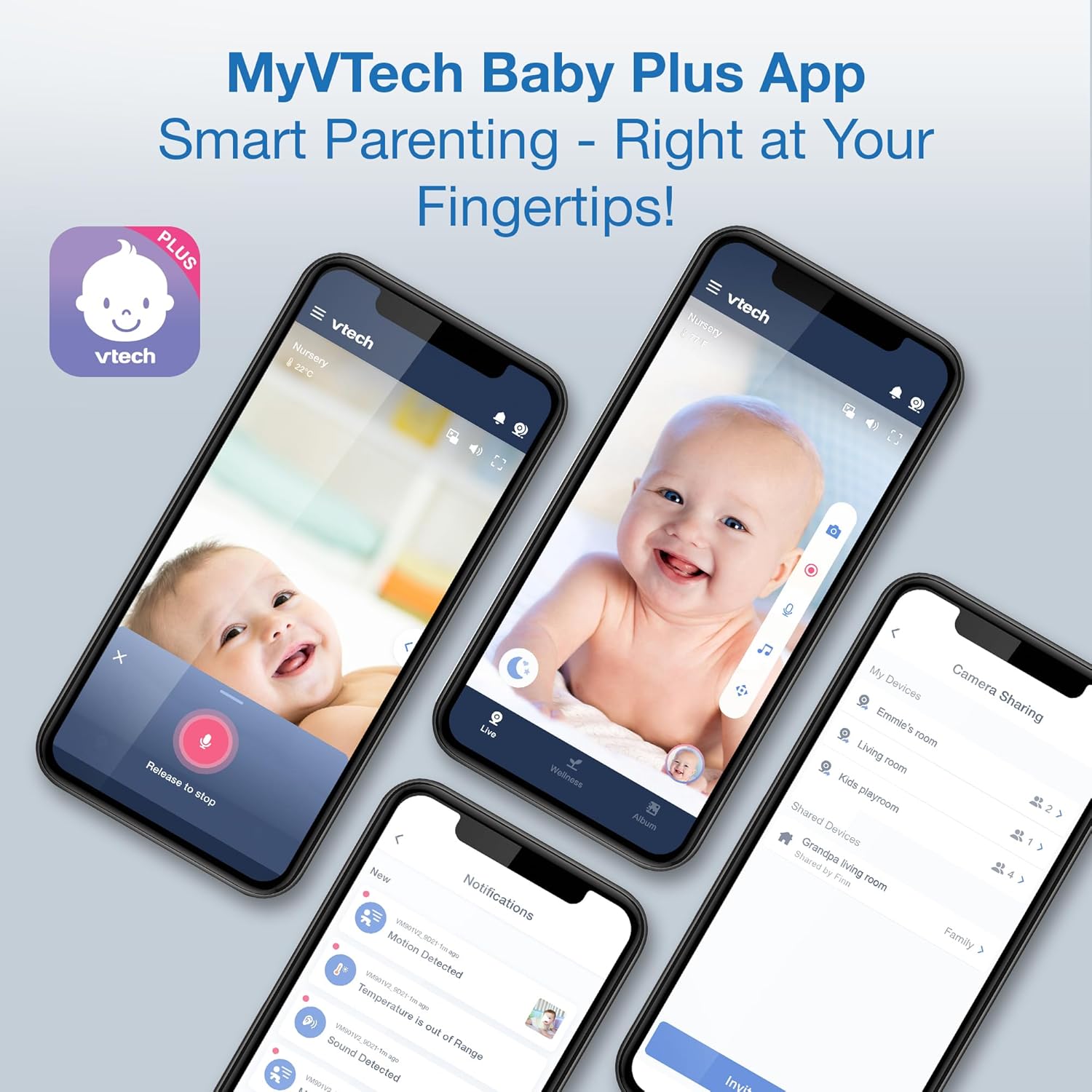 VTech 2-Cameras Smart WiFi Baby Monitor with 1080p FHD Camera and 5" HD IPS Screen, Free App with