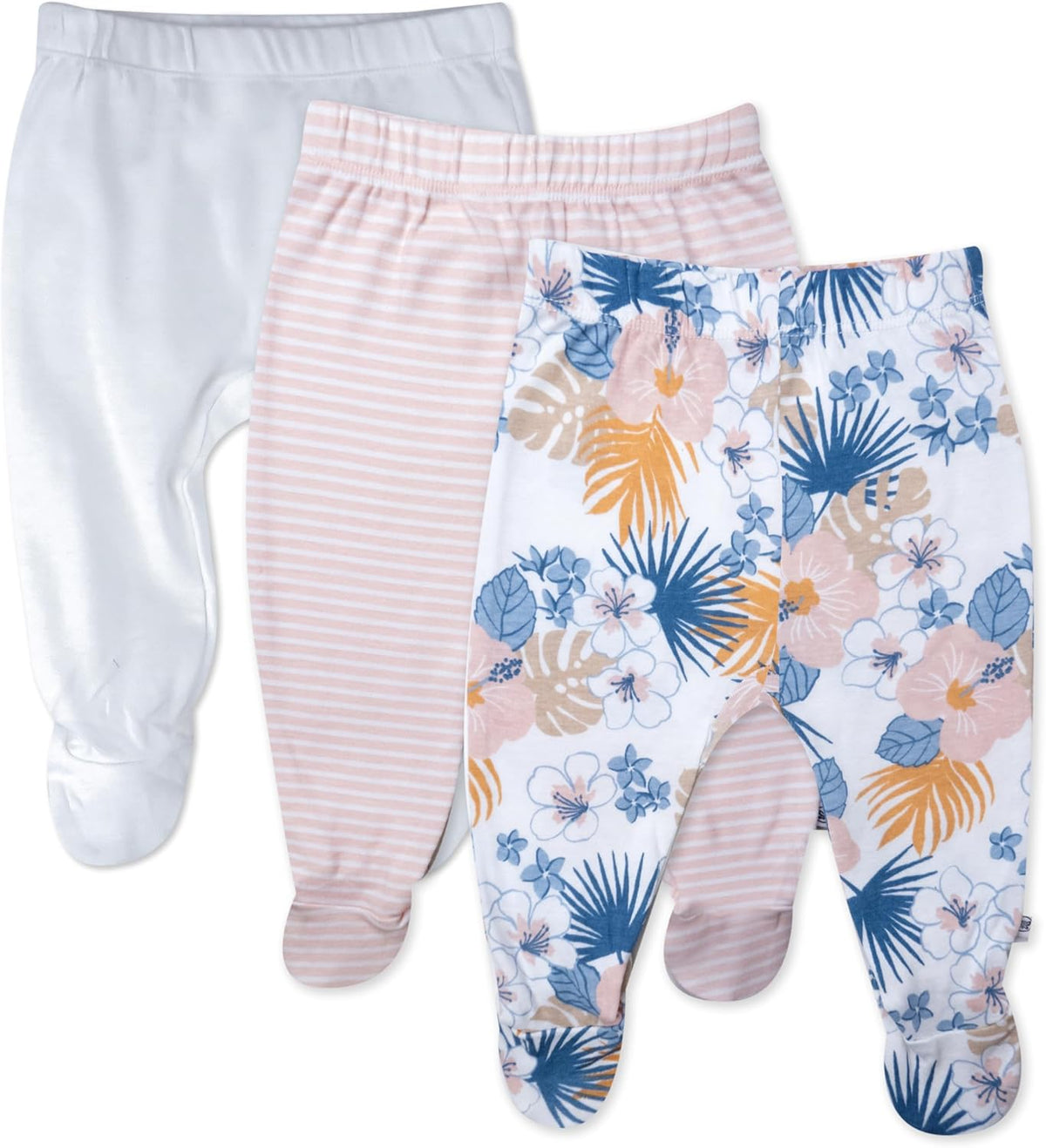 HonestBaby 3-pack Footed Pants Roomy Fit Pull on Bottoms 100% Organic Cotton for Infant Baby Boys