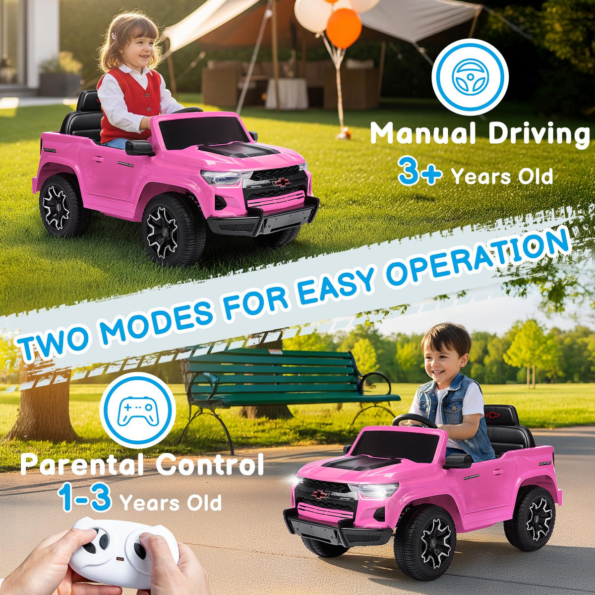Winado 12V Licensed Chevrolet Colorado Electric Ride on Car for Kids, Pink