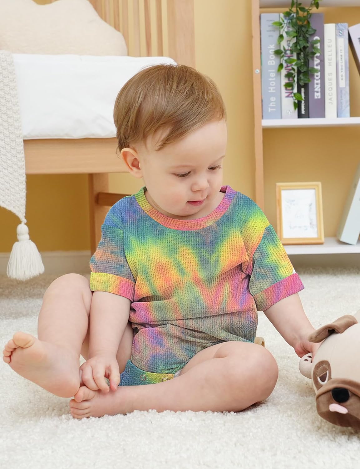 Jimonda Baby Bodysuit Newborn Tie Dye Clothes Infant Waffle One Piece Romper Baby Boys Girls Short
