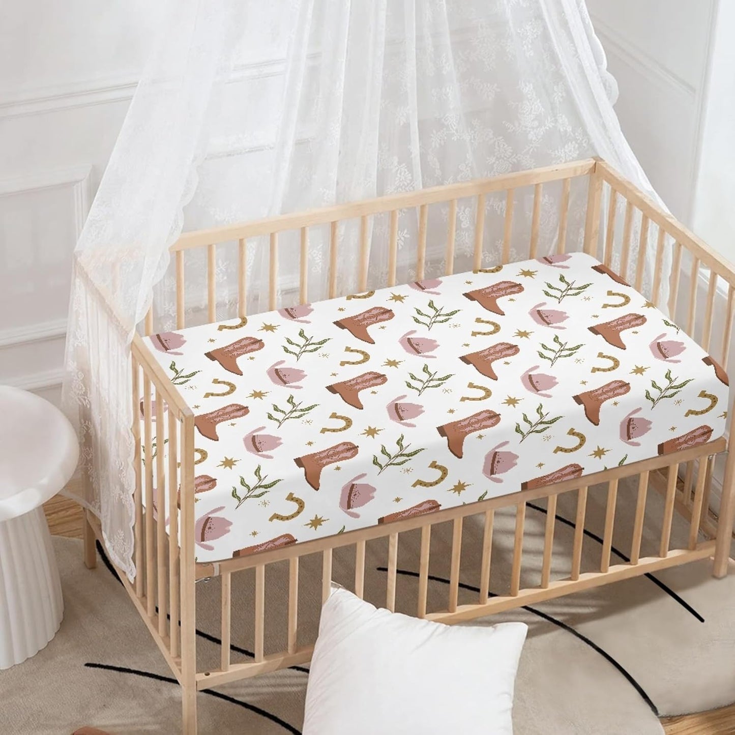 Western Pattern Design Fitted Crib Sheet Cowboy Style Baby Crib Sheet Fit Standard Crib and Toddler