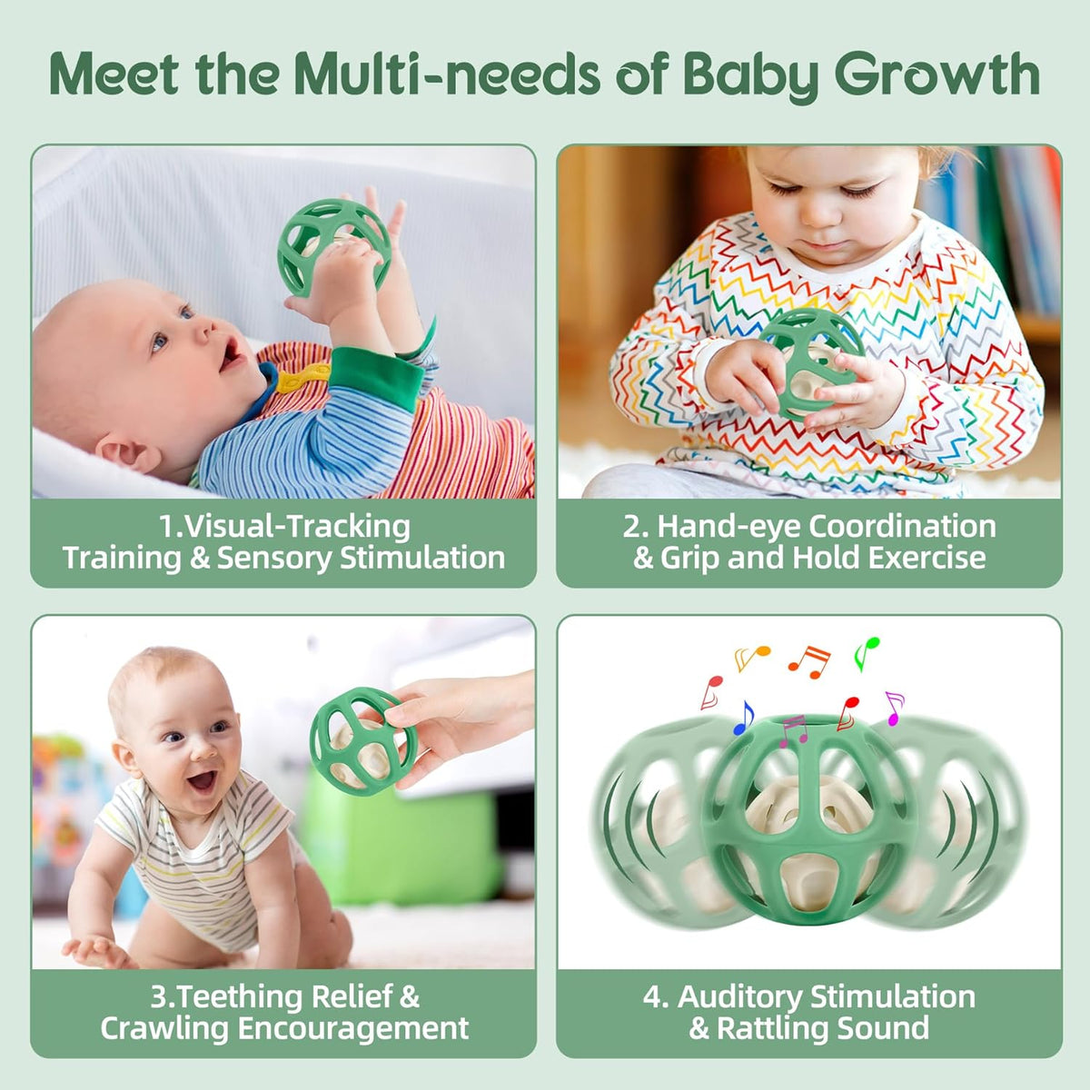 MCGMITT Baby Montessori Sensory Toys for 0-6 6-12 Months, Easy Grasp Food Grade Stretchy Silicone