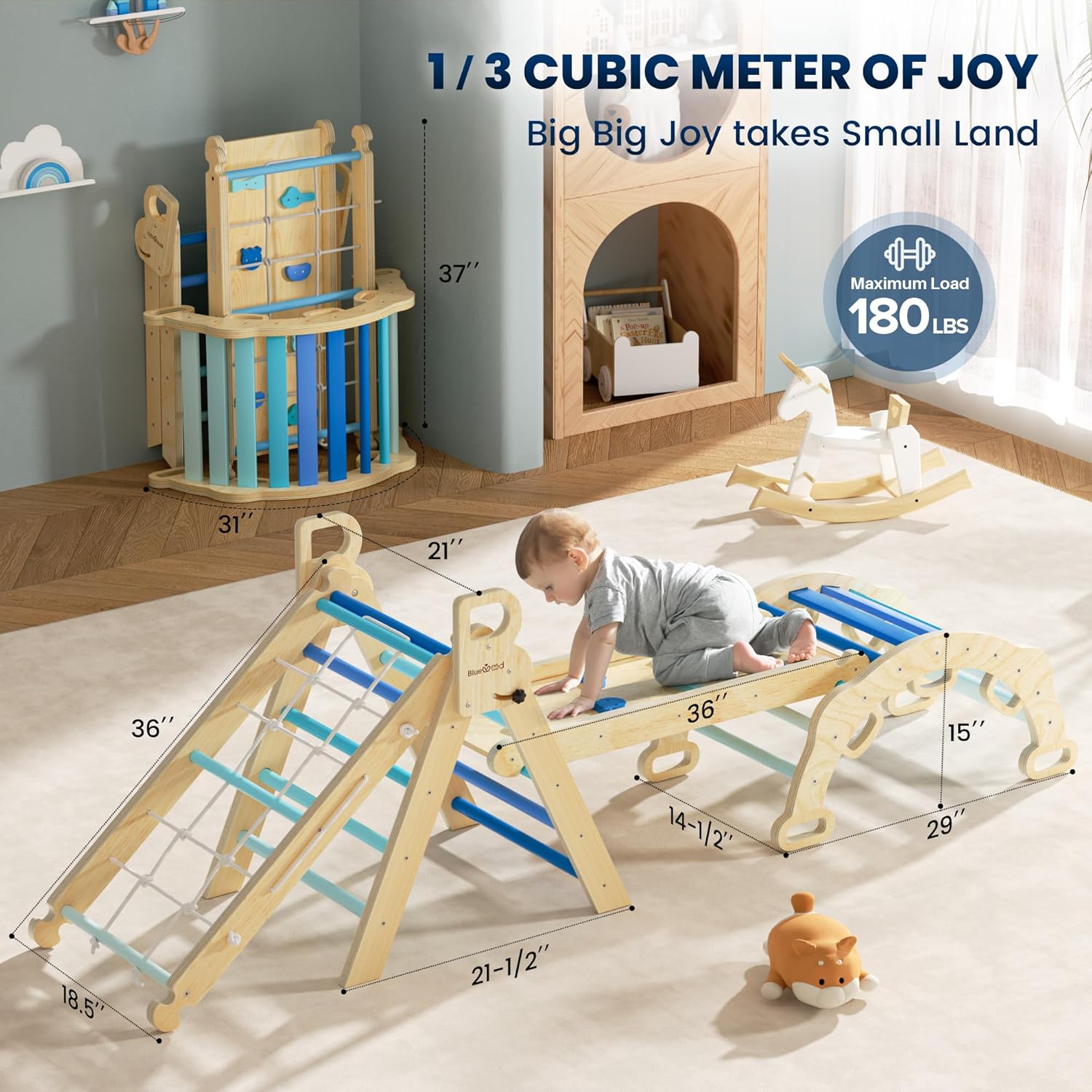 BlueWood 2025 8-in-1 Pikler Triangle Climbing Set Toddler Toys Indoor Baby Jungle Gym Climber