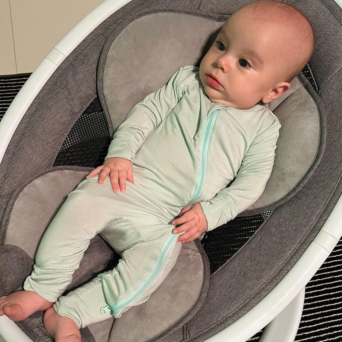 Aablexema Baby Footless Pajamas Zipper with Mitten, Rayon from Bamboo, Infant Long Sleeve Romper Pjs