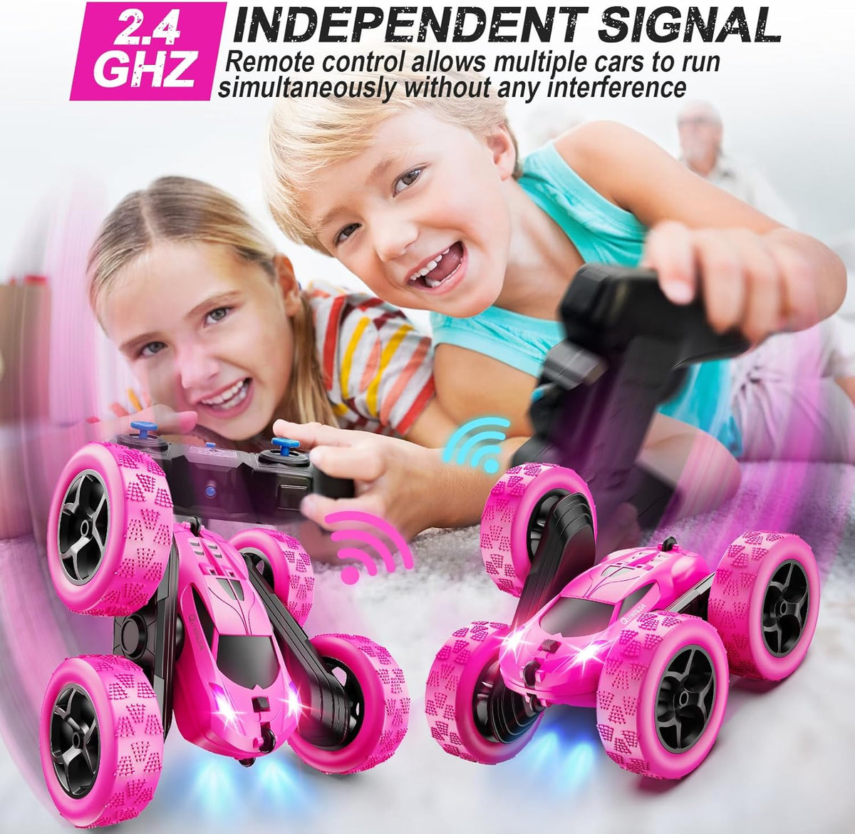 RC Cars, Rose Remote Control Car for Girls, 2.4 GHZ Double Sided RC Stunt Car 360° Rotating Remote