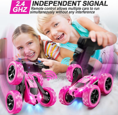 RC Cars, Rose Remote Control Car for Girls, 2.4 GHZ Double Sided RC Stunt Car 360° Rotating Remote