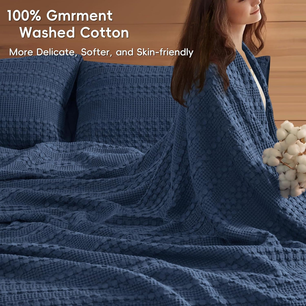 PHF 100% Cotton Waffle Weave Blanket King Size, Soft Lightweight Breathable Cozy Summer Blankets