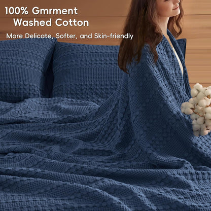 PHF 100% Cotton Waffle Weave Blanket King Size, Soft Lightweight Breathable Cozy Summer Blankets