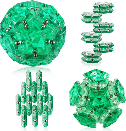 Magnetic Fidget Sphere - Pentagons Magnets Balls - 12 Piece Set - Crystal Green - Magnet Fidgets