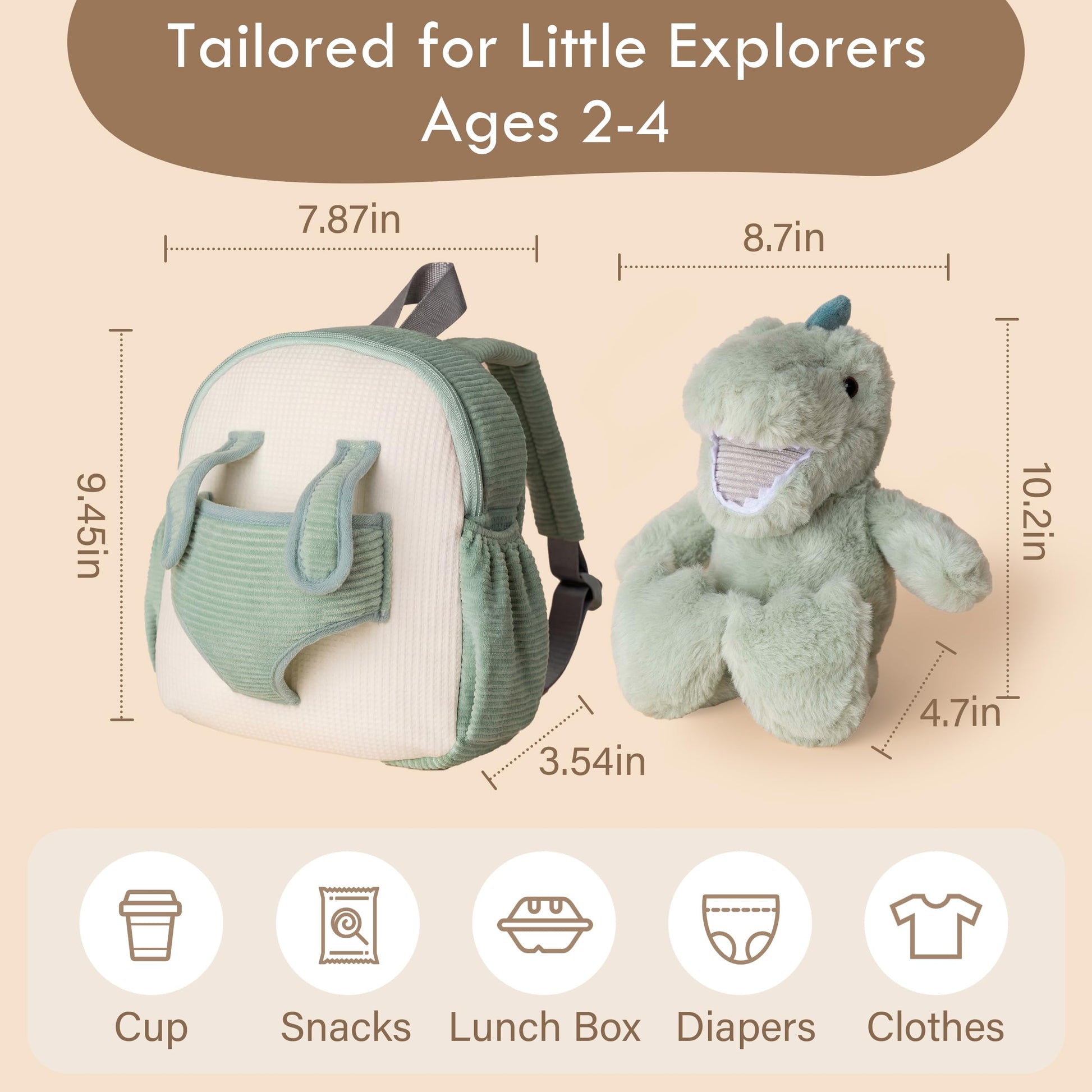 Moonkie Hug & Go Dinosaur Toddler Backpack – Soft Plush Bag with Take-Along Toy for Boys Aged 2–4 |