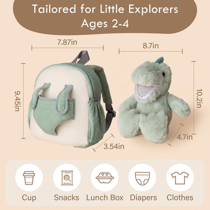 Moonkie Hug & Go Dinosaur Toddler Backpack – Soft Plush Bag with Take-Along Toy for Boys Aged 2–4 |