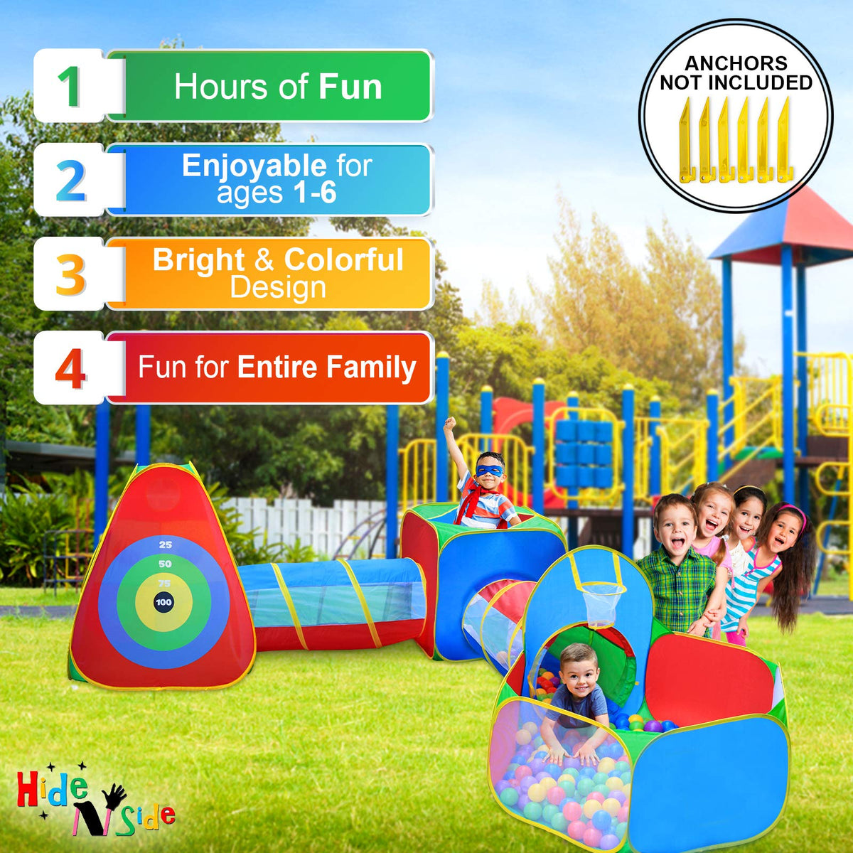 Hide N Side 5pc Kids Ball Pit Tents and Tunnels, Toddler Jungle Gym Play Tent with Play Crawl