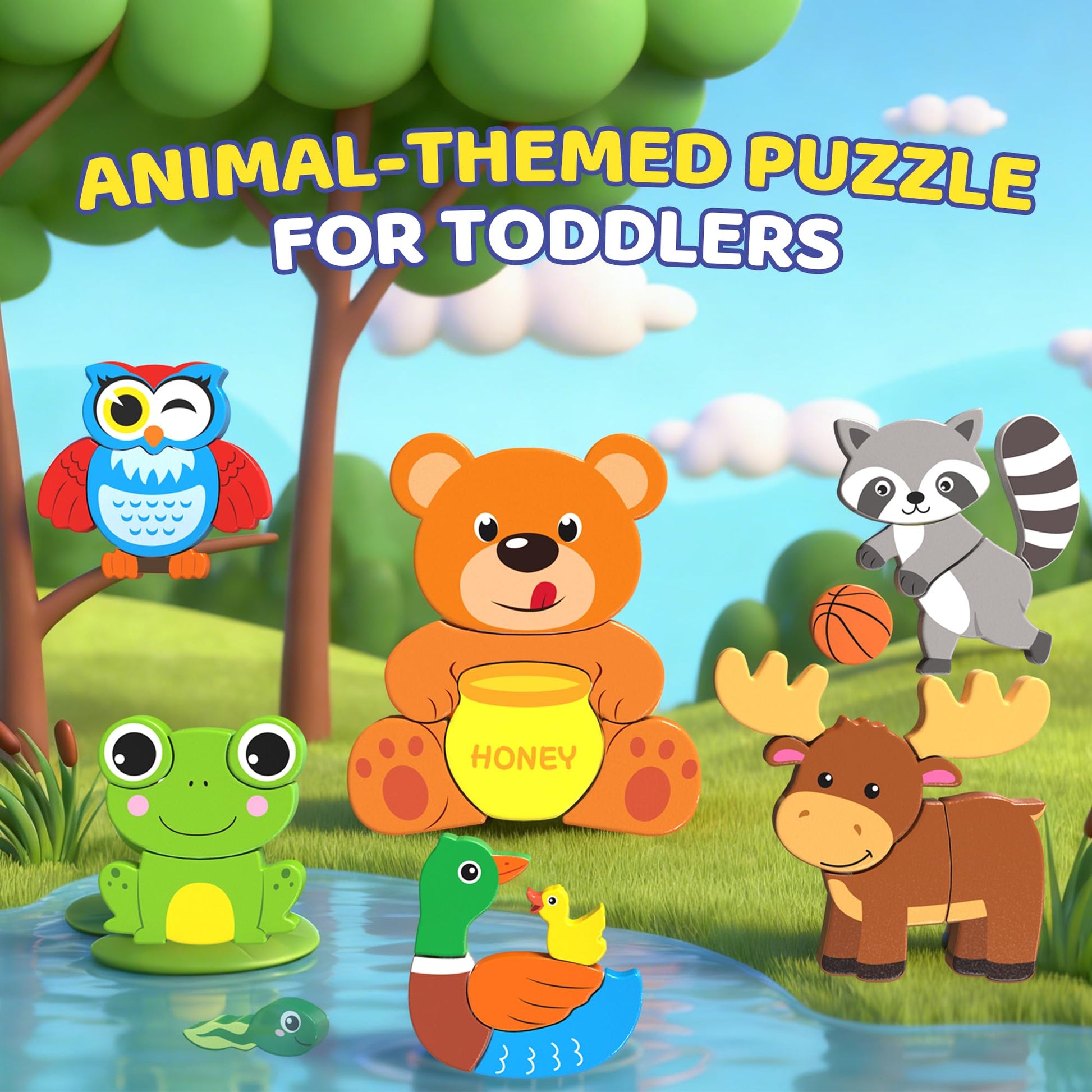 BenBen Wooden Puzzles for Toddlers 1-3, 6 Pack Animal Puzzles for Toddlers 2-4, Montessori Toys for