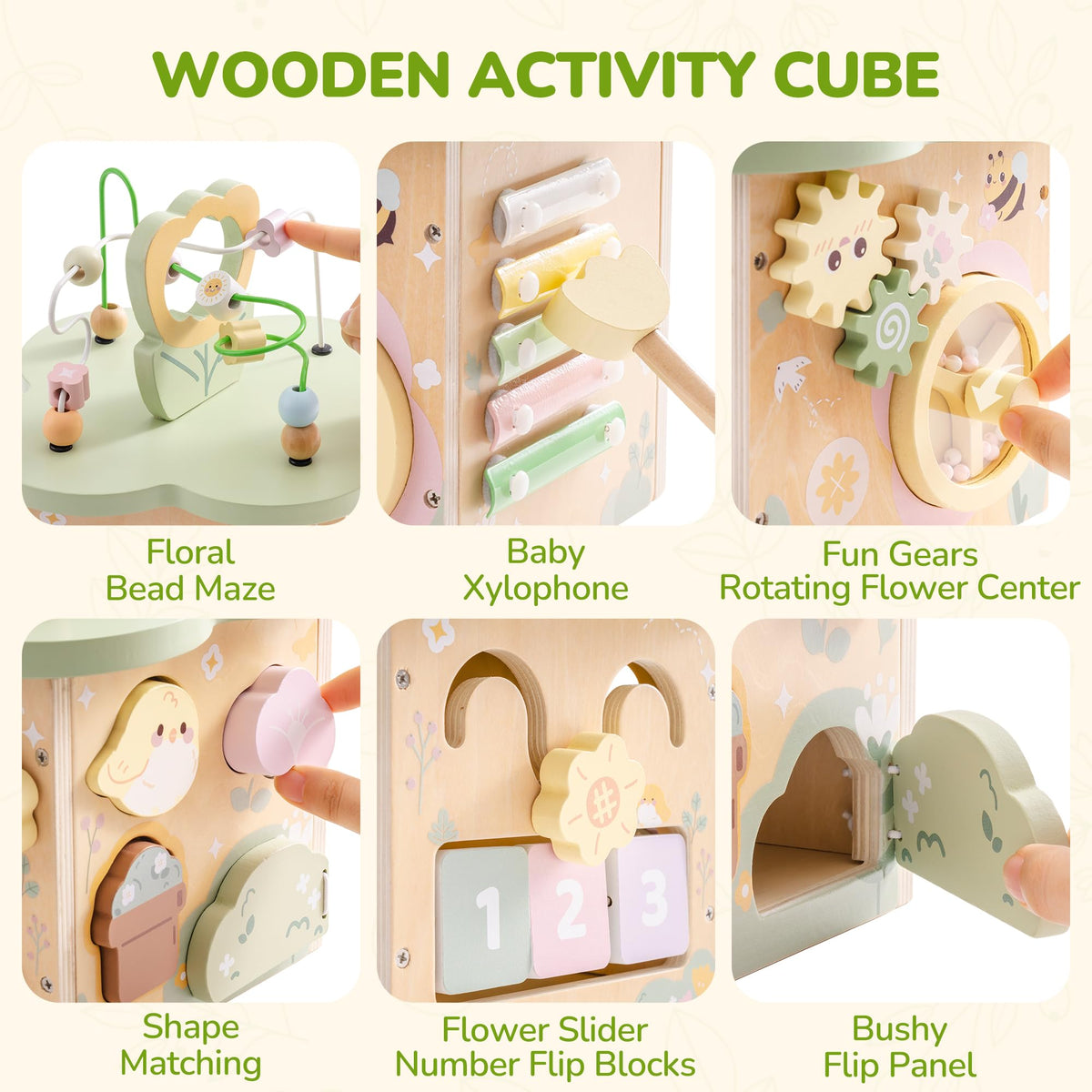 ROBUD Wooden Activity Cube, Educational Wooden Toys, Montessori Toys