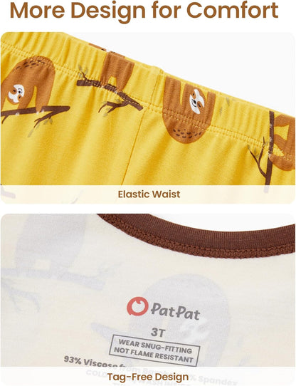 PATPAT Bamboo Viscose Pajama Set for Toddlers with Improved Tensile Strength, Snug Fit Pjs Sleeper