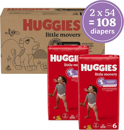 Huggies Size 6 Diapers, Little Movers Baby Diapers, Size 6 (35+ lbs), 108 Count (2 Packs of 54)