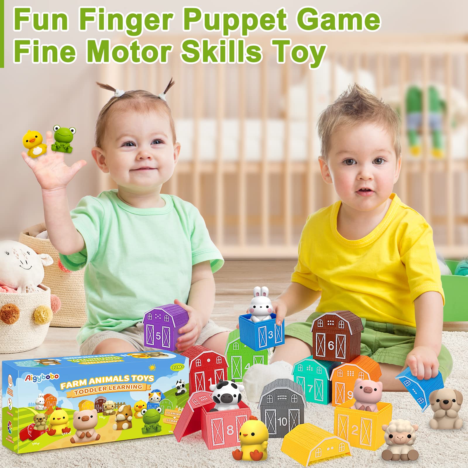 Learning Toys for 1,2,3 Year Old Toddlers, 20Pcs Farm Animals Toys Montessori Counting, Matching &