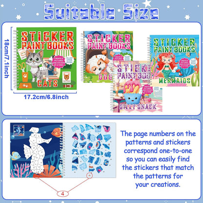 gisgfim 4Pcs Paint by Sticker Books Sticker by Number Books Activity Puzzle Book Craft Art Gift