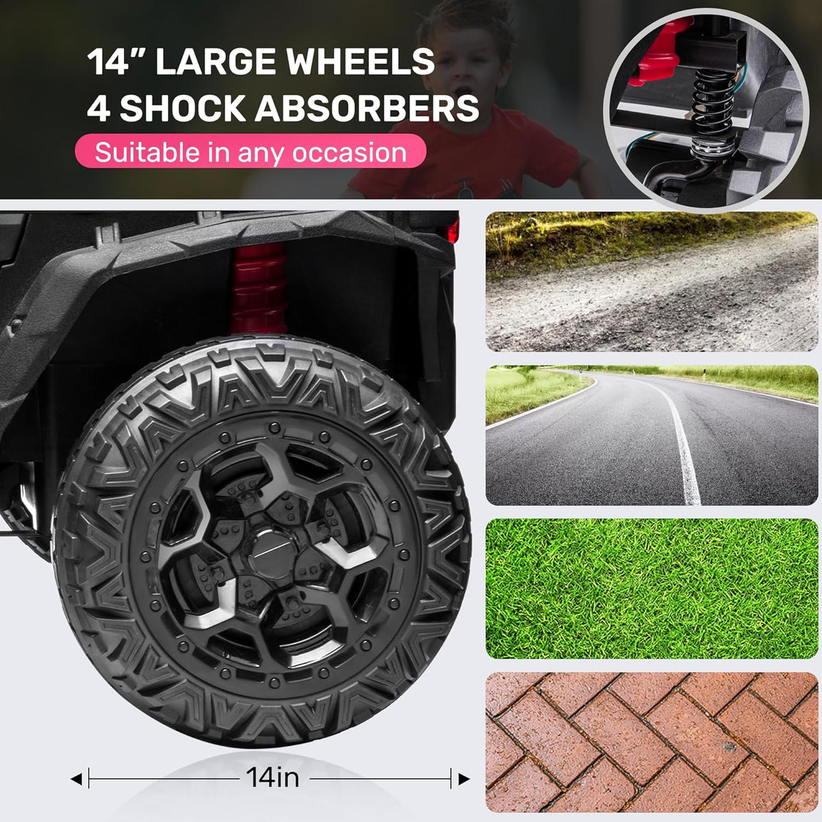 ANPABO 24V 4X4 Ride on Car Truck w/Remote Control, 4WD/2WD Switchable Kids UTV, 19" Spacious Seat