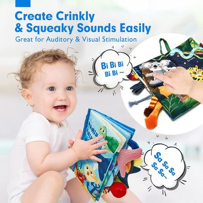 hahaland Baby Toys 0-6 Months - Crinkle Books for Babies 2PCS, Cloth Texture Tails Sensory Book