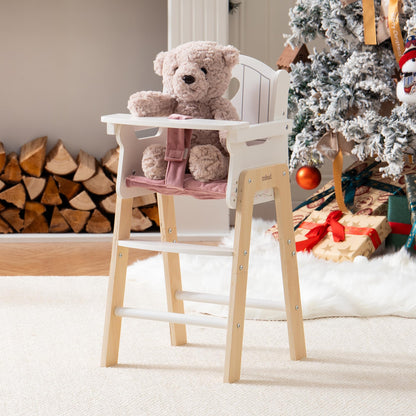 ROBUD Play High Chair, Pretend Play High Chair with Cushion, Movable Table, Wooden Baby Doll