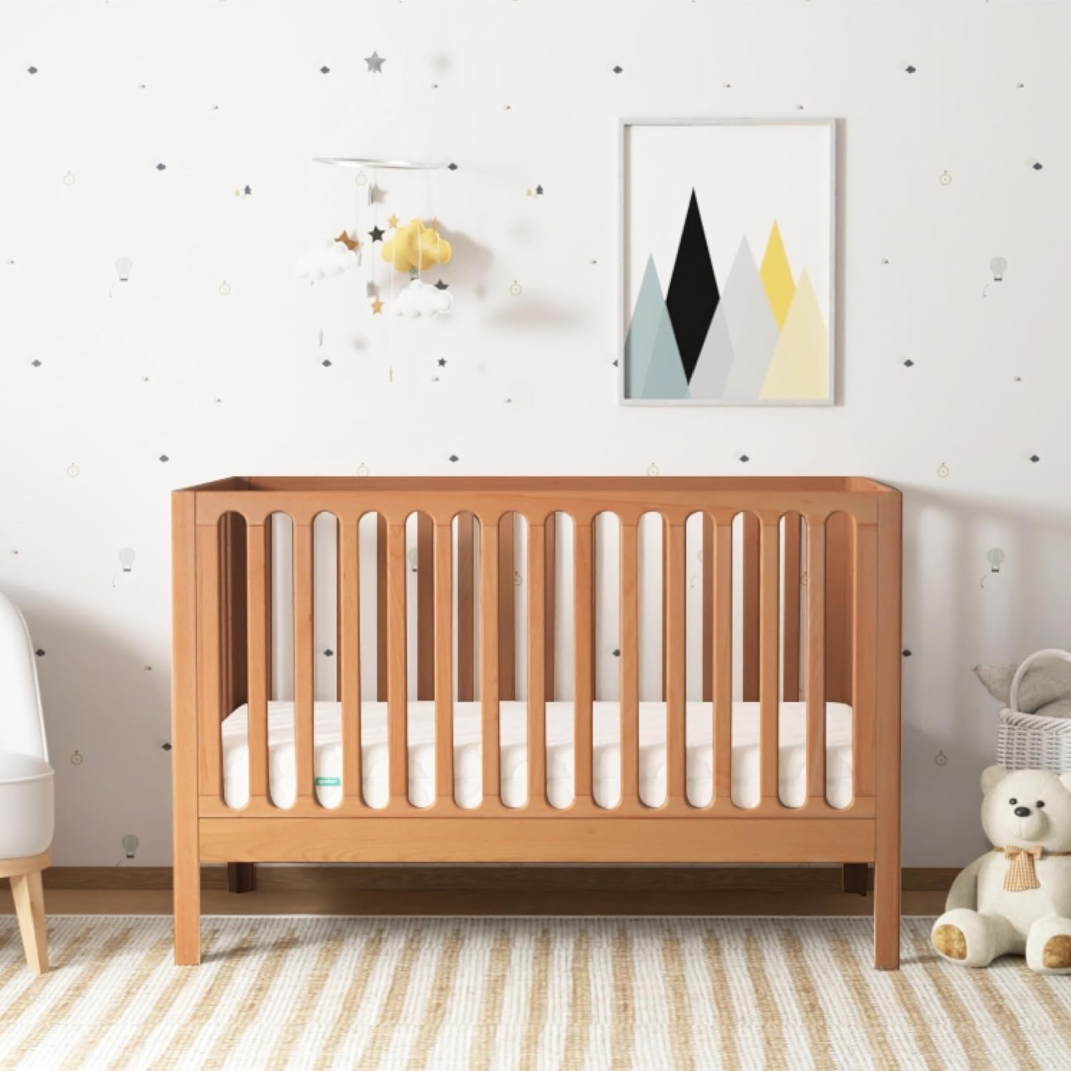Newton Baby Galileo Standard Crib, Solid Beech Wood in Chestnut Color, 3-in-1 Convertible Crib with