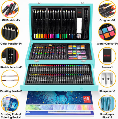 iBayam Art Supplies, 150-Pack Deluxe Wooden Art Set Crafts Drawing Painting Kit with 1 Coloring