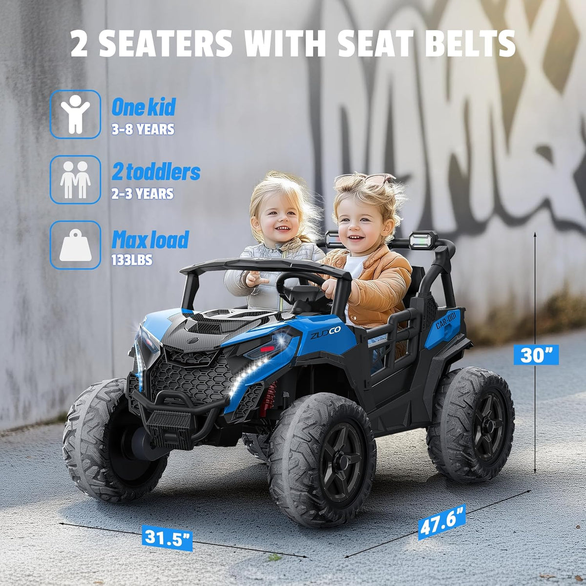 24V 2 Seater Ride on Car Truck, 4x200W, EVA Tires, 4WD/2WD, Remote Control, Rainbow Lights, Shock