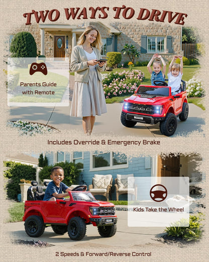 24V 2 Seater Ride on Toys for Kids, Licensed Ford F-150 Raptor Kids Electric Vehicles w/Remote