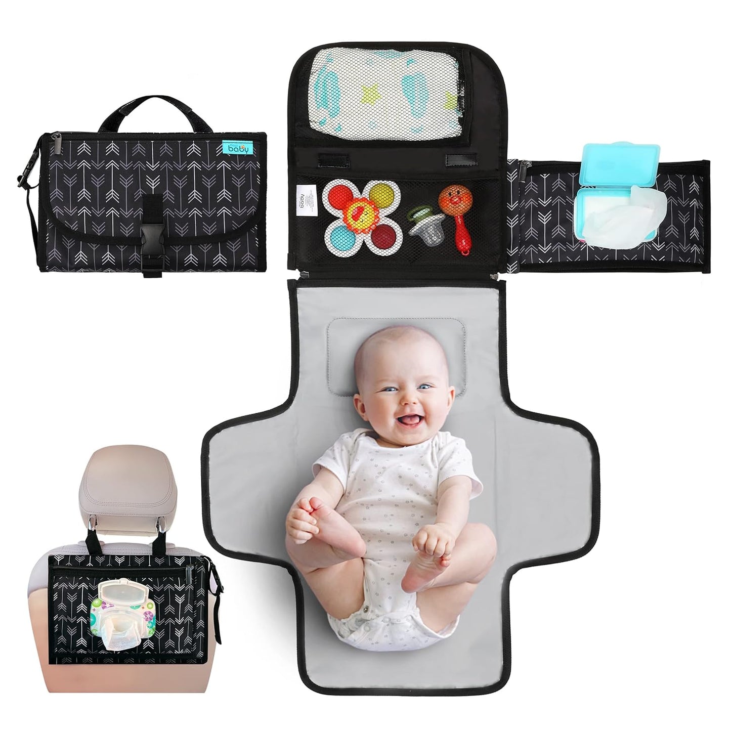 Kopi Baby Portable Diaper Changing Pad - Baby Diaper Changer Travel Bag with Wipes Pocket, Smart