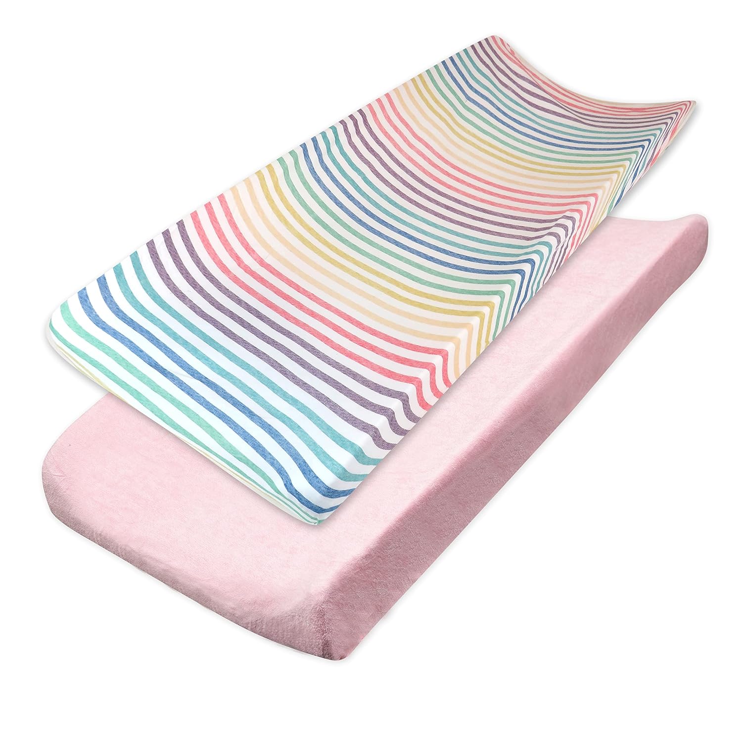 HonestBaby 2-Piece Organic Cotton Printed & Terry Changing Pad Cover Set, Rainbow Stripe, One Size