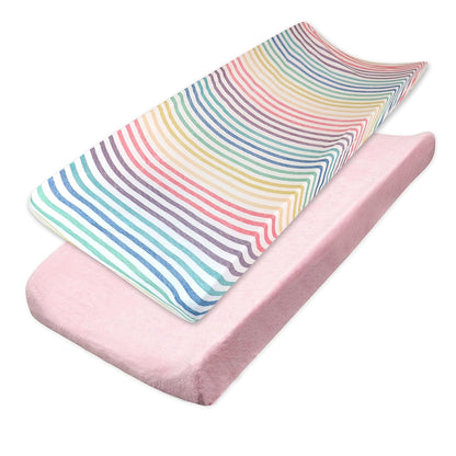 HonestBaby 2-Piece Organic Cotton Printed & Terry Changing Pad Cover Set, Rainbow Stripe, One Size