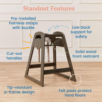 ECR4Kids ASATT High Chair, Toddler Chair, Grey Wash
