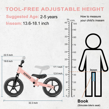 SEREED Toddler Balance Bike 2 Year Old, Gift for 2-3 Boys Girls, Adjustable