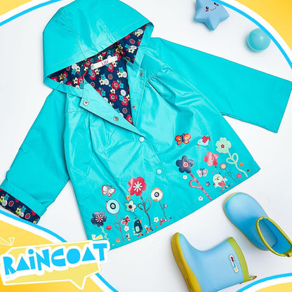 2 Pcs Toddler Raincoat Rain Boots Set Kids Baby Cartoon Hoodie Zipper Jacket Short Rain Shoes for
